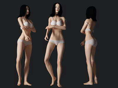 Woman In White Underwear Standing From Front Side And Back Views 3d model