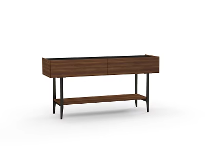 Stylish Modern Wooden Desk With Drawers Shelf And Black Metal Legs 3d model