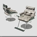 Modern Green and Beige Leather Massage Chair with Metal Swivel Base and Footrest