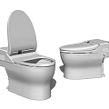 Two Modern White Toilets One with Open Lid and One Closed in Bathroom Setting
