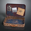 Vintage Decorative Ornament Set with Open Trunk Photos Card Striped Design and Wooden Handle