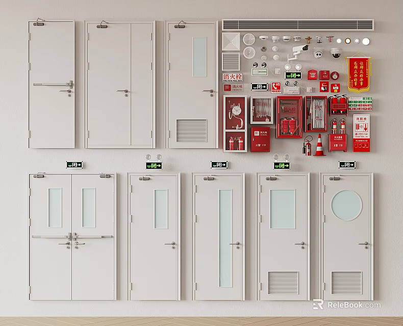 Assorted Interior Doors And Various Fire Safety Equipment Collection 3d model 