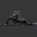 Rustic Tree Stump With Green Moss And Gray Gravel On Textured Base