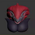 Fantasy Creature Character With Red Head Gray Face Blue Eyes And Purple Body