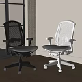 Modern Black and White Mesh Office Chairs with Ergonomic Adjustable Design 3d model
