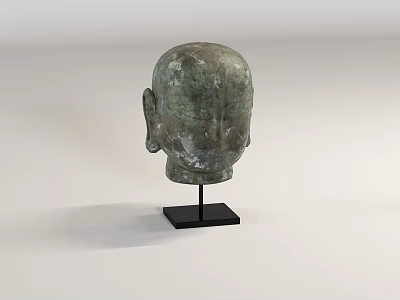 Bronze Head Carved Sculpture Piece With Black Base Stand 3d model