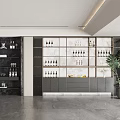 Modern Wine Cabinet Design With Glass Doors And Marble Shelves For Wine Bottles