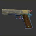 Classic Metallic Pistol With Shiny Finish And Wooden Grip Design
