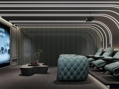 Modern Home Theater Design With Curved Lighting Comfortable Seats And Large Projection Screen 3d model