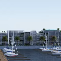 Modern Waterfront Single Family Villa With Marina Sailboats And Palm Trees