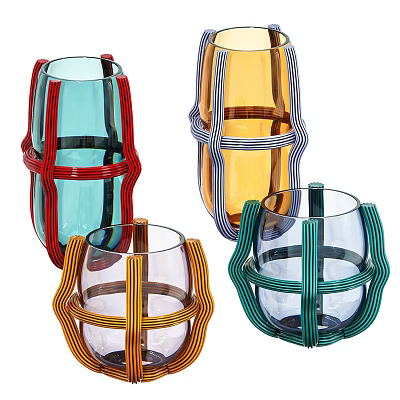 Colorful Glass Chandeliers With Striped Frames In Red Blue Yellow Green Tones 3d model