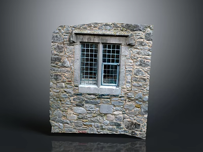 Traditional Building Stone Wall With Iron Grille Window And Textured Surface Design 3d model
