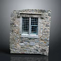 Traditional Building Stone Wall With Iron Grille Window And Textured Surface Design