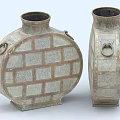 Decorative Ornament Set of Vintage Brick Pattern Vases with Elegant Loop Handles