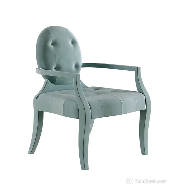 Light Blue Upholstered Accent Chair with Tufted Backrest and Curved Armrests 3d model 