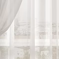 Sheer White Flowing Curtains With Tiebacks Enhancing Modern Room With City View And Greenery