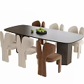Black Rectangular Dining Table With Beige And Brown Chairs And Green Fruits Plate