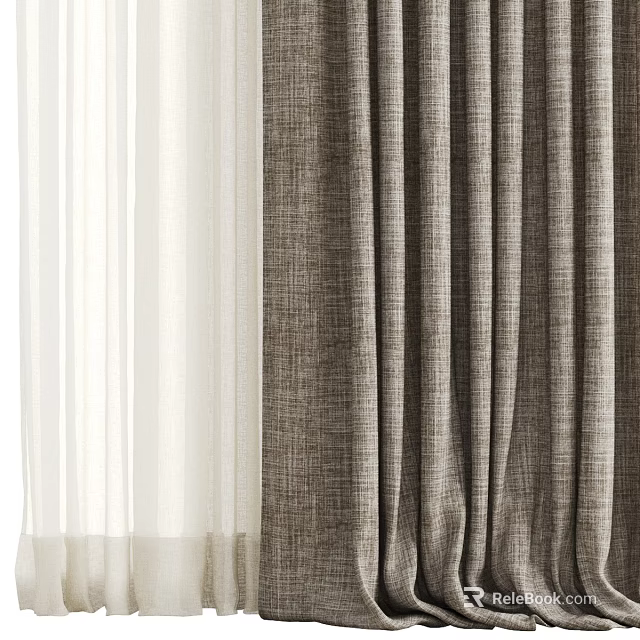 Modern Linen Curtains With Sheer Layer And Beige Gray Tones For Home Decor 3d model 