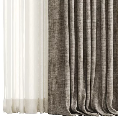 Modern Linen Curtains With Sheer Layer And Beige Gray Tones For Home Decor 3d model