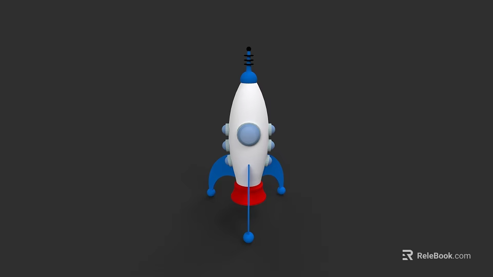 Colorful Toy Rocket Model With White Body Blue Engines Red Base And Black Antenna 3d model 