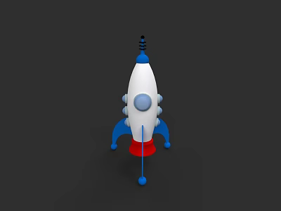 Colorful Toy Rocket Model With White Body Blue Engines Red Base And Black Antenna 3d model