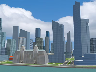 Modern Office Buildings In Urban Cityscape With Tall Skyscrapers And Blue Sky 3d model