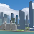 Modern Office Buildings In Urban Cityscape With Tall Skyscrapers And Blue Sky