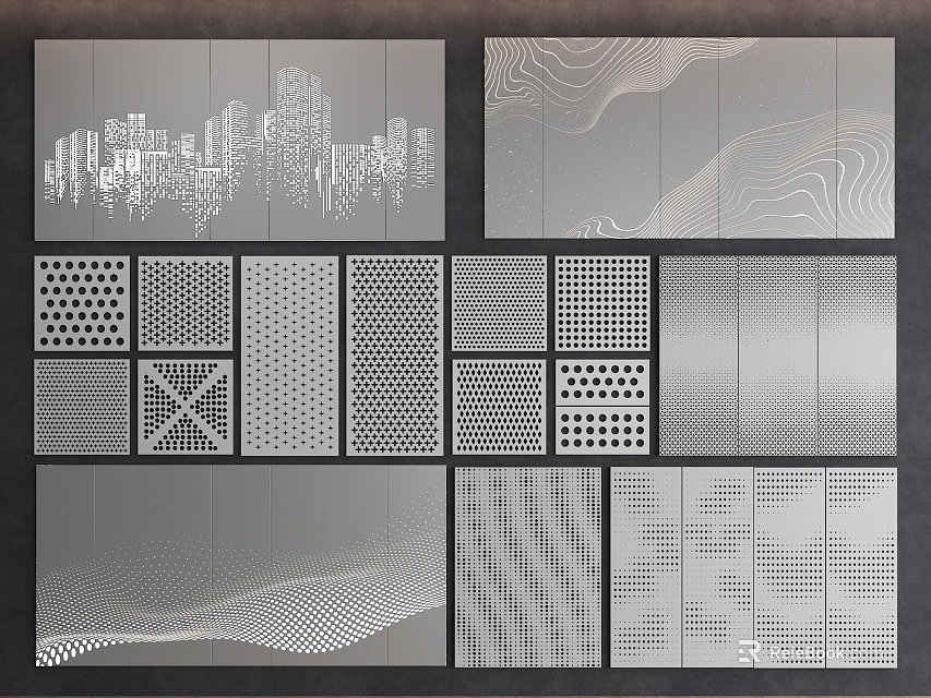 Diverse Wall Paneling Design Styles With Geometric Patterns Wave Textures And Silhouettes 3d model 