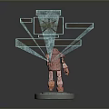 Game Movie Character Mechanical Humanoid On Circular Base With Holographic Structures And Green Core
