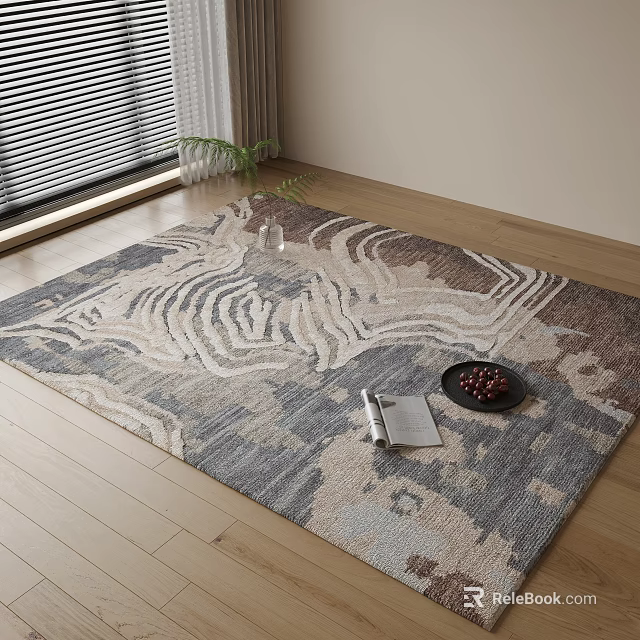 Square Rug With Abstract Design In Modern Living Room 3d model 