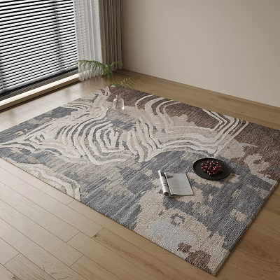 Square Rug With Abstract Design In Modern Living Room 3d model