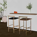 Elegant Bar Counter With Golden Frame Bar Stools Black Brown Seats Wooden Shelf Green Plants