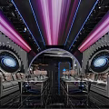Luxurious Modern KTV Interior With Purple Blue Lighting And Circular Decorations