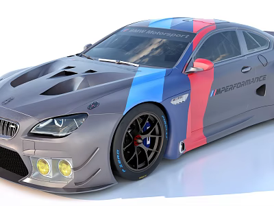 Gray Sports Car With Blue Red Stripes And M Performance Branding 3d model