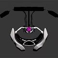 Sci-Fi Character With Pink Hair And Mechanical Ring Structure Featuring Floating Purple Blue Lights