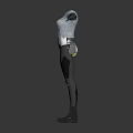 Futuristic Techwear Bodysuit With Silver Top Black Tight Pants And Metallic Details