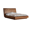 Modern Style Wooden Headboard Double Bed with Patterned Bedspread and Pillows