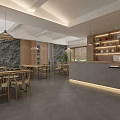 Modern Hotel Lobby Interior With Wooden Reception Desk Stone Wall And Hanging Lights