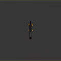 Futuristic Yellow Weapon With Multiple Circular Cylinders Black Grip And Stand 3d model