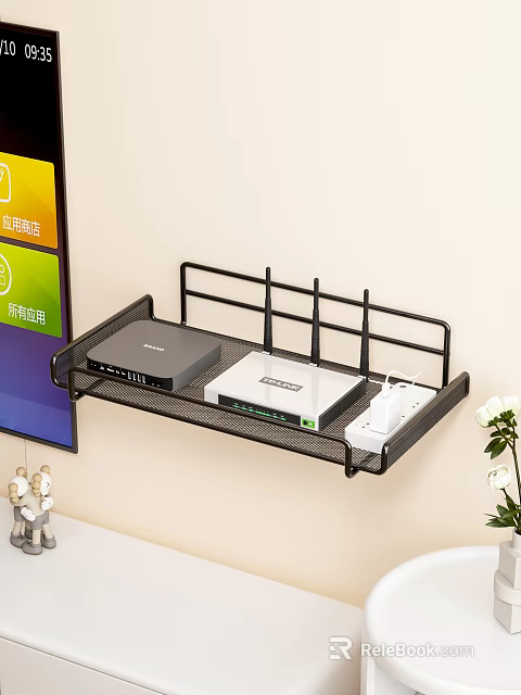 Decorative Ornament Combination with Wall Mounted Shelf Holding Router Modem and Small Decor for Home 3d model 