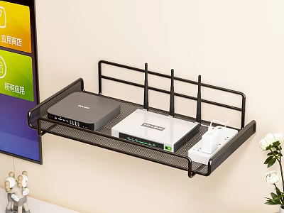 Decorative Ornament Combination with Wall Mounted Shelf Holding Router Modem and Small Decor for Home 3d model