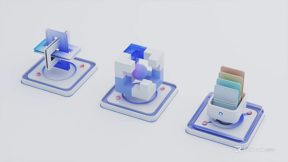 Modern Blue And White 3D Geometric Models With Abstract Structures On Platforms 3d model
