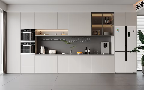 Wine cabinet French refrigerator direct drinking machine green plant fruit tray mobile socket red wine blinds curtain 3d model