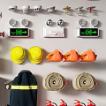 Essential Fire Safety Equipment Display With Hydrants Extinguishers Hoses Helmets Suits And Exit Signs 3d model