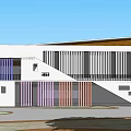 Modern School Building Complex With Classroom Buildings Sports Field Basketball Court And Green Areas