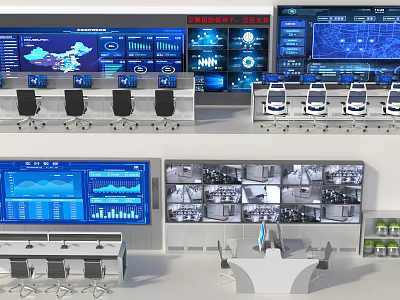 Advanced Monitoring Room With Multiple Screens Control Desks And Surveillance Systems 3d model