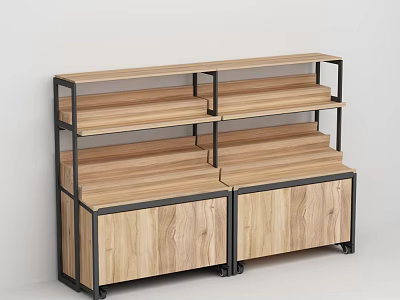 Fruit Store Display Furniture With Wooden Shelves And Mobile Storage Cabinets 3d model