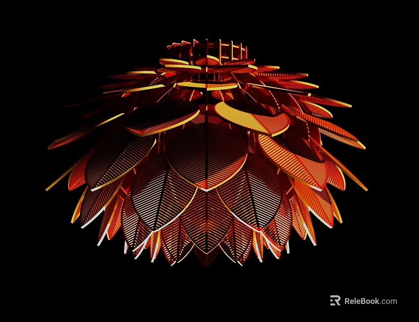 Unique Shaped Pendant Light With Leaf Inspired Design And Orange Yellow Hues 3d model 