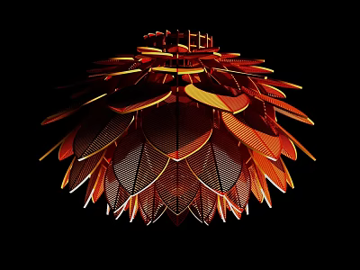 Unique Shaped Pendant Light With Leaf Inspired Design And Orange Yellow Hues 3d model