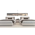 Modern Single Beds Bedroom Interior With Wall Art Nightstand And Pendant Light